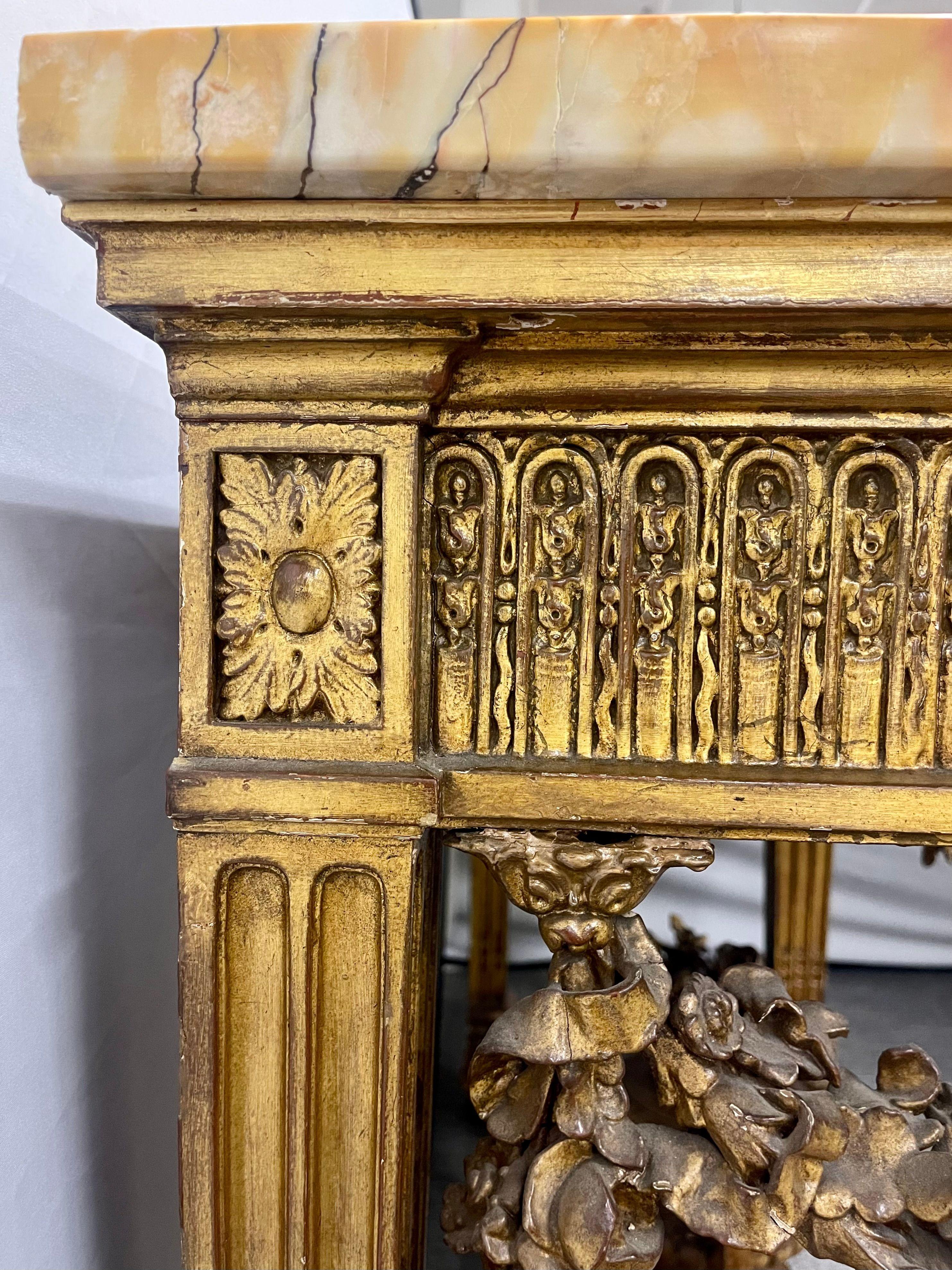 Console en bois doré de style Louis XV avec plateau en marbre, salle ou table centrale en vente 3