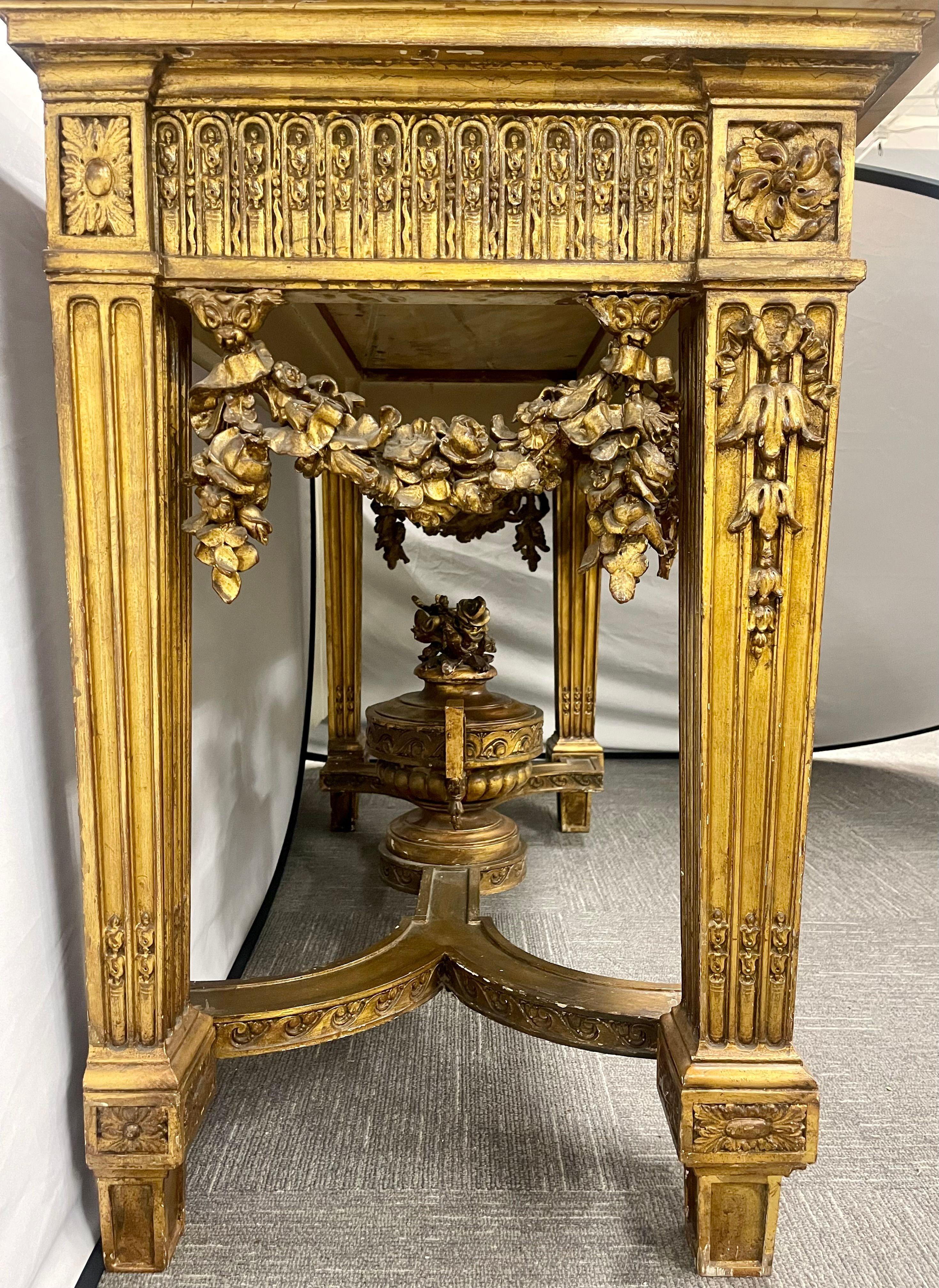 Console en bois doré de style Louis XV avec plateau en marbre, salle ou table centrale en vente 1