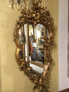 Louis XV Style Giltwood Mirror, 19th Century with Frolicking Putto with Garlands
