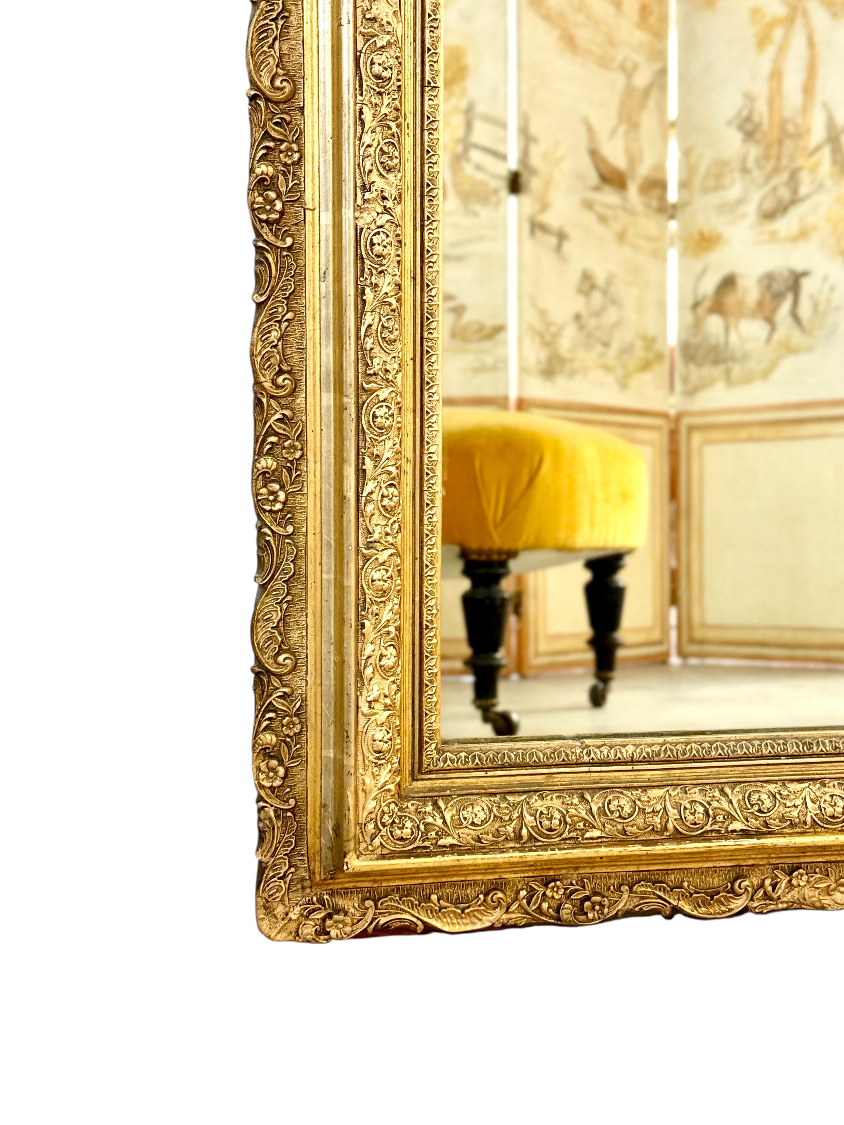 Hand-Carved Louis XV Style Giltwood Mirror 19th Century For Sale