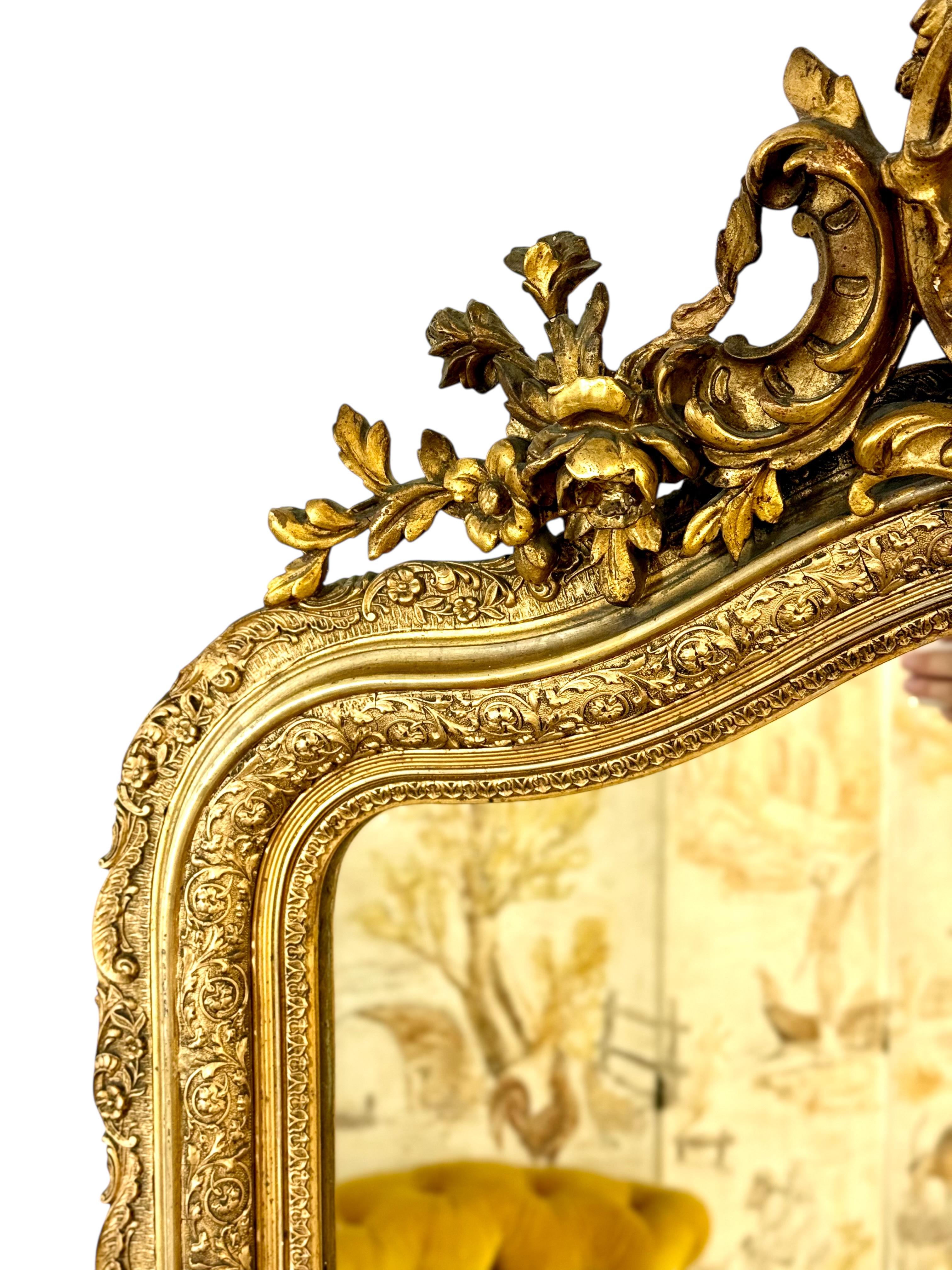 Louis XV Style Giltwood Mirror 19th Century For Sale 1