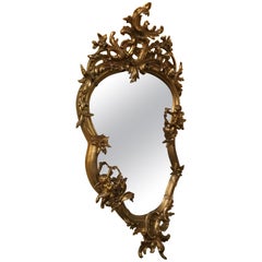 Louis XV Style Giltwood Mirror, 19th Century with Frolicking Putto with Garlands