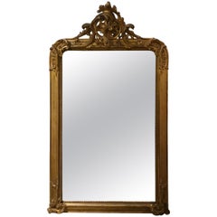 Louis XV-Style Giltwood Mirror with Large Gilt Cartouche at the Center Crest