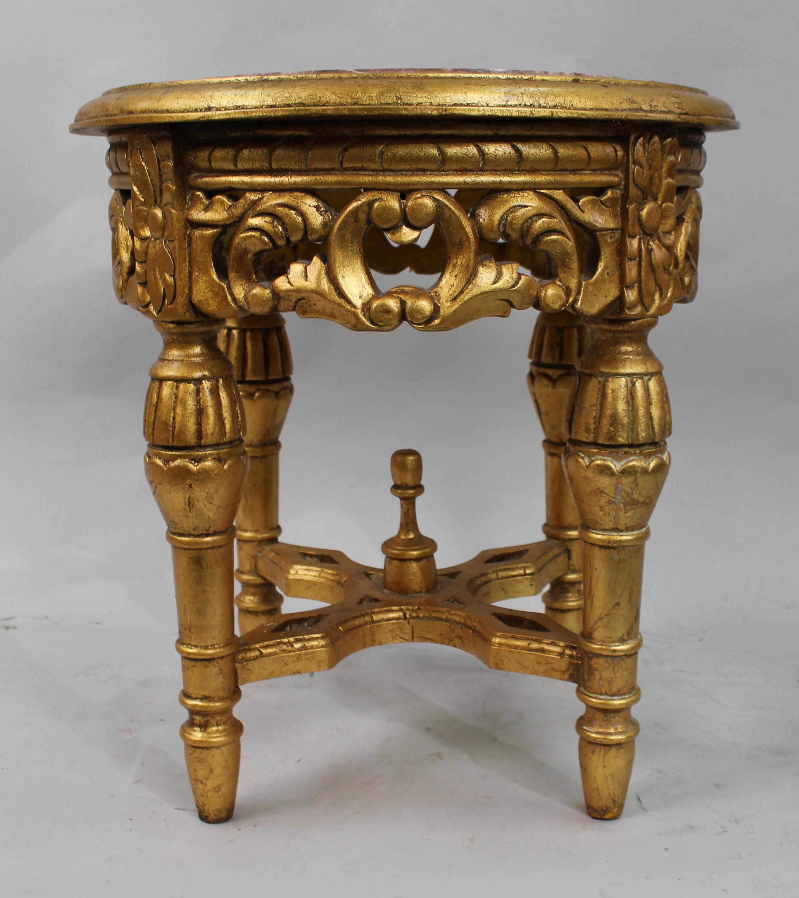 Louis XV Style Giltwood & Rouge Marble Lamp Table In Good Condition For Sale In Worcester, GB