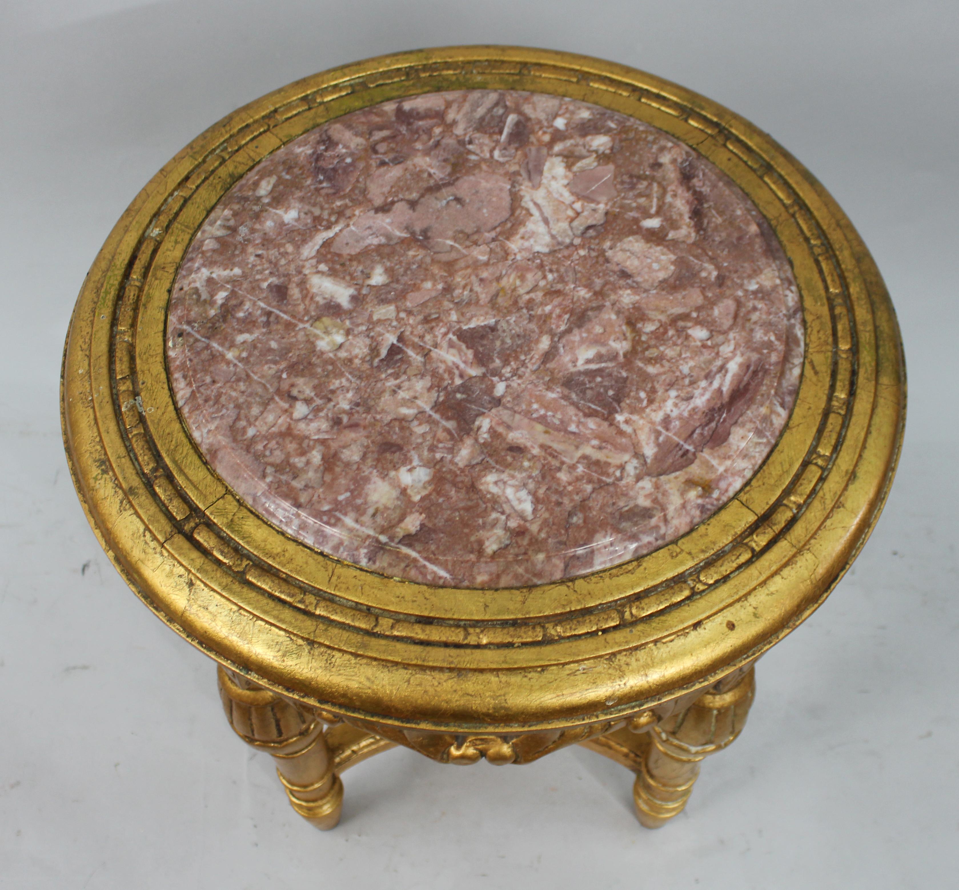 20th Century Louis XV Style Giltwood & Rouge Marble Lamp Table For Sale