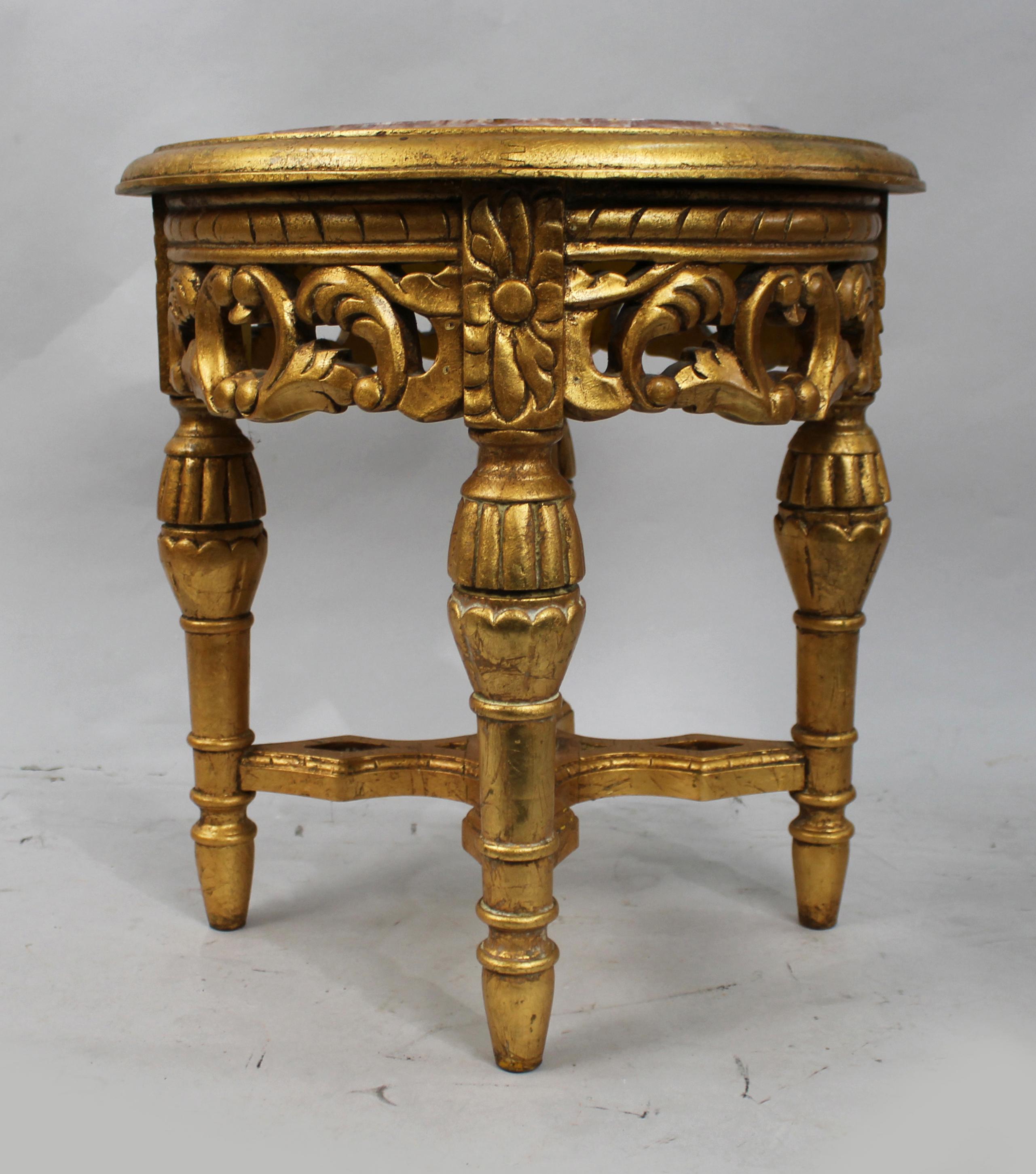 Louis XV Style Giltwood & Rouge Marble Lamp Table For Sale 1