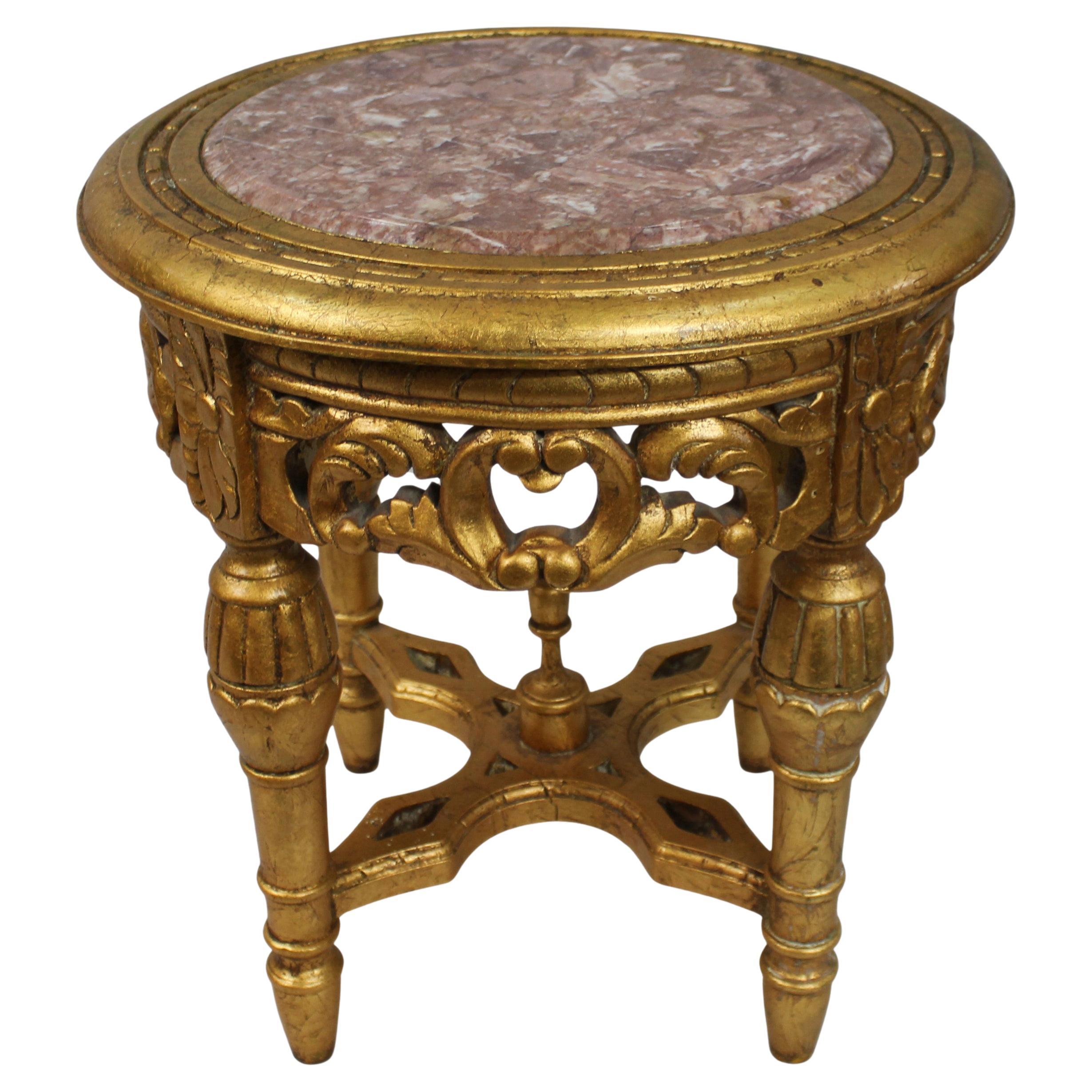 Louis XV Style Giltwood & Rouge Marble Lamp Table For Sale
