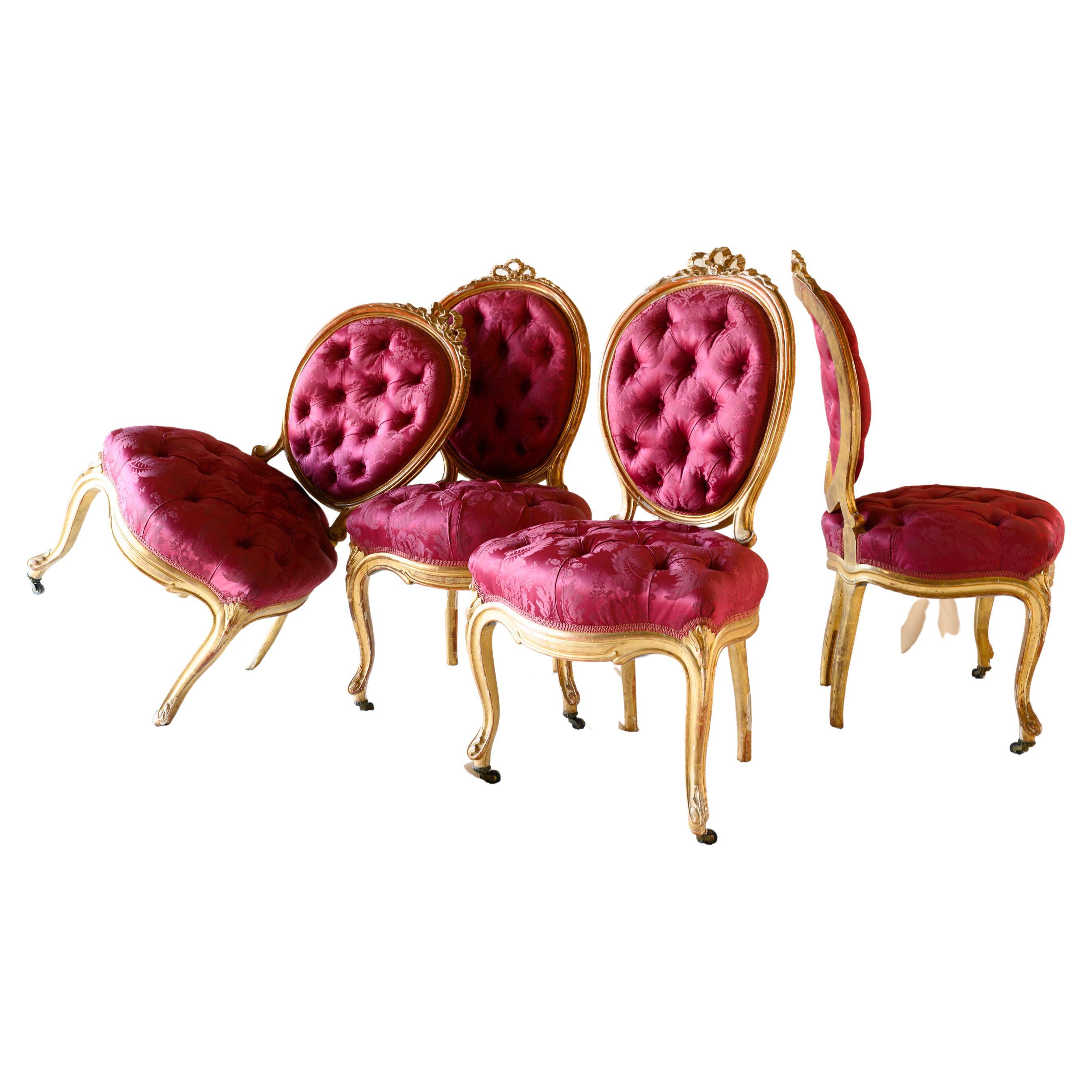 Salonstühle aus vergoldetem Holz im Louis-XV-Stil, 4er-Set