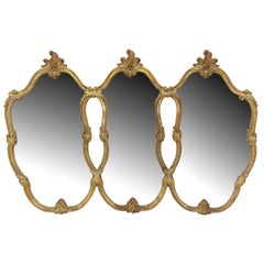 Louis XV Style Giltwood Triple-Panel Wall Mirror, France, 1960