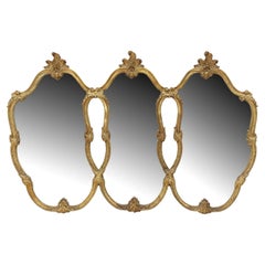 Louis XV Style Giltwood Triple-Panel Wall Mirror, France, 1960