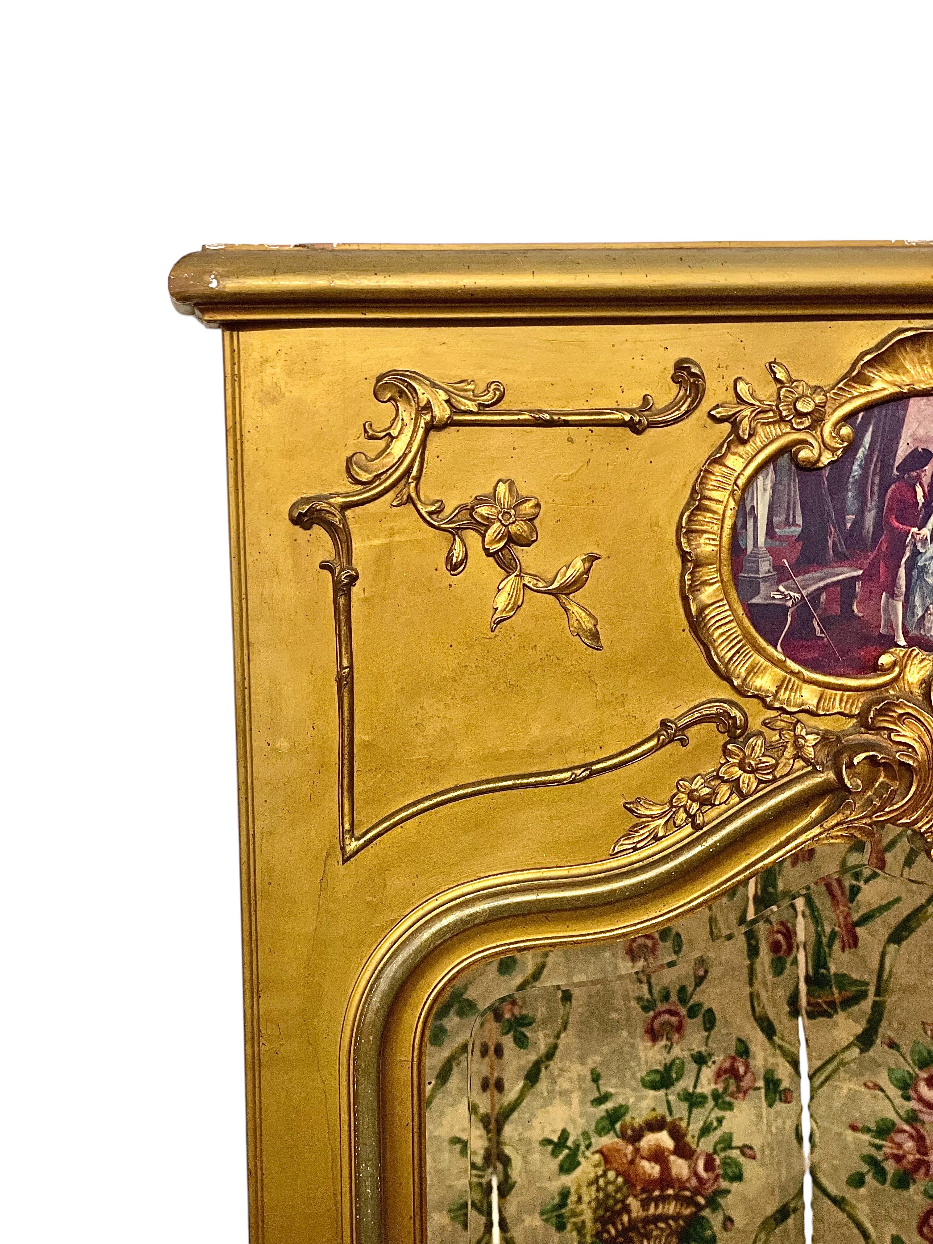 Louis XVI 19th Century Louis XV Giltwood Trumeau Mirror For Sale