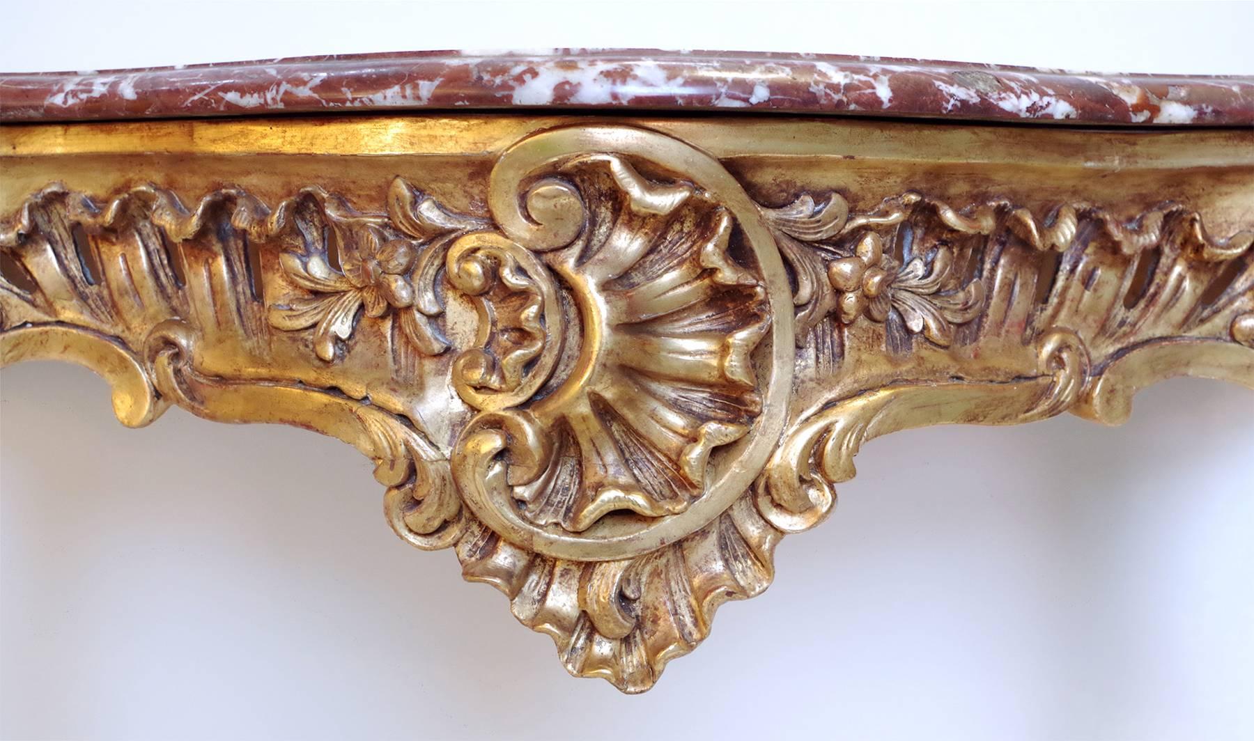 Louis XV Style Giltwood Wall Bracket, Royal Red Marble Top, circa 1880 In Good Condition In Saint-Ouen, FR