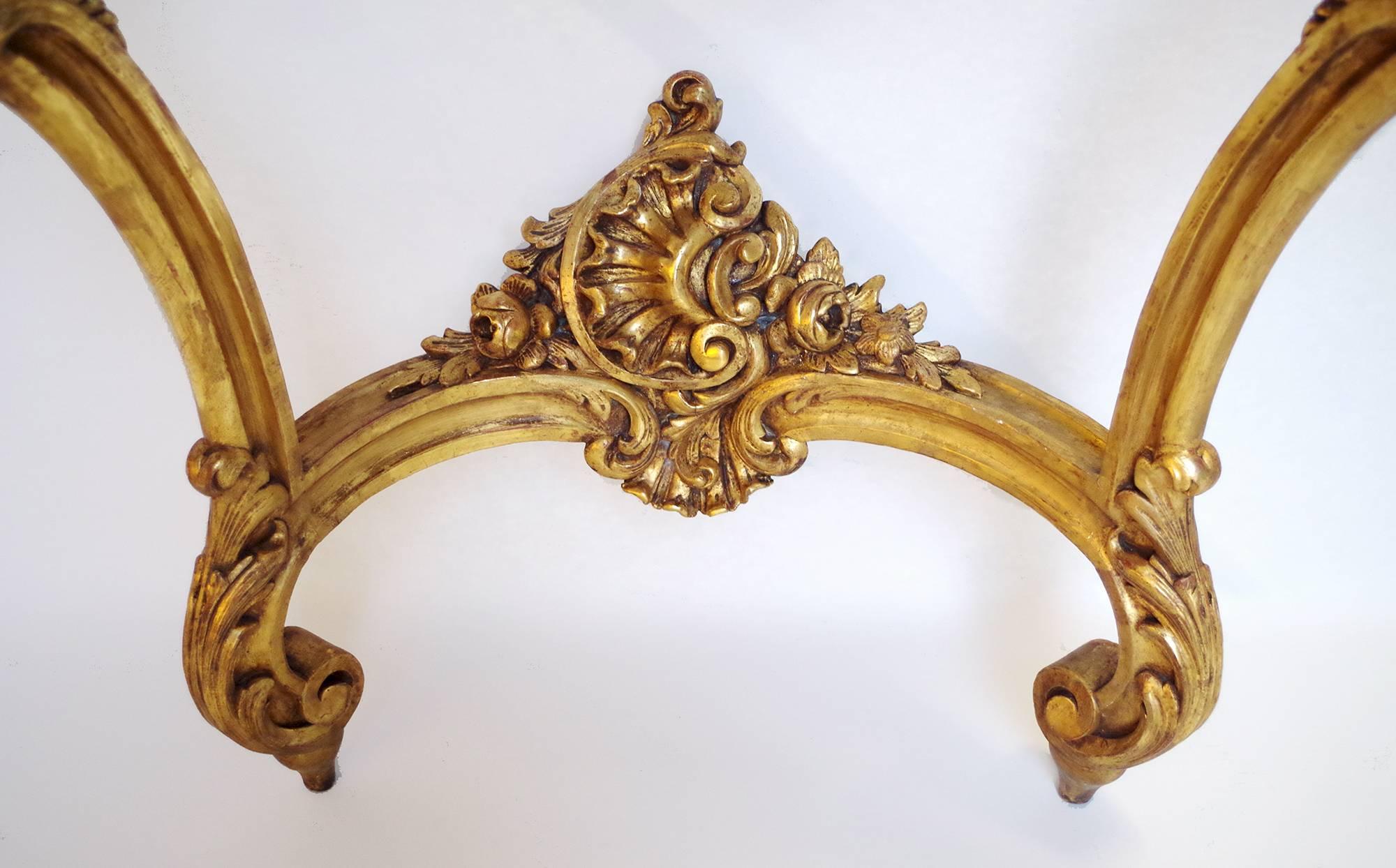 19th Century Louis XV Style Giltwood Wall Bracket, Royal Red Marble Top, circa 1880