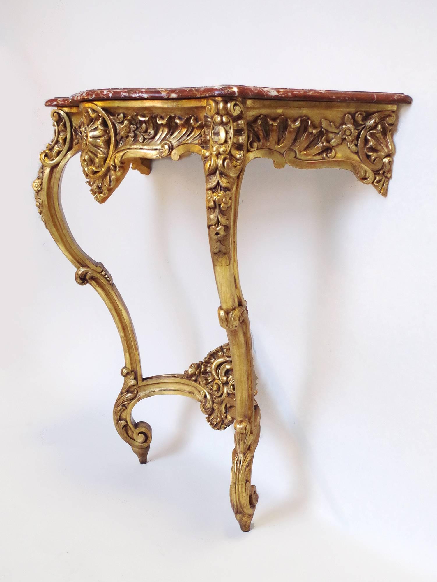 Louis XV Style Giltwood Wall Bracket, Royal Red Marble Top, circa 1880 1