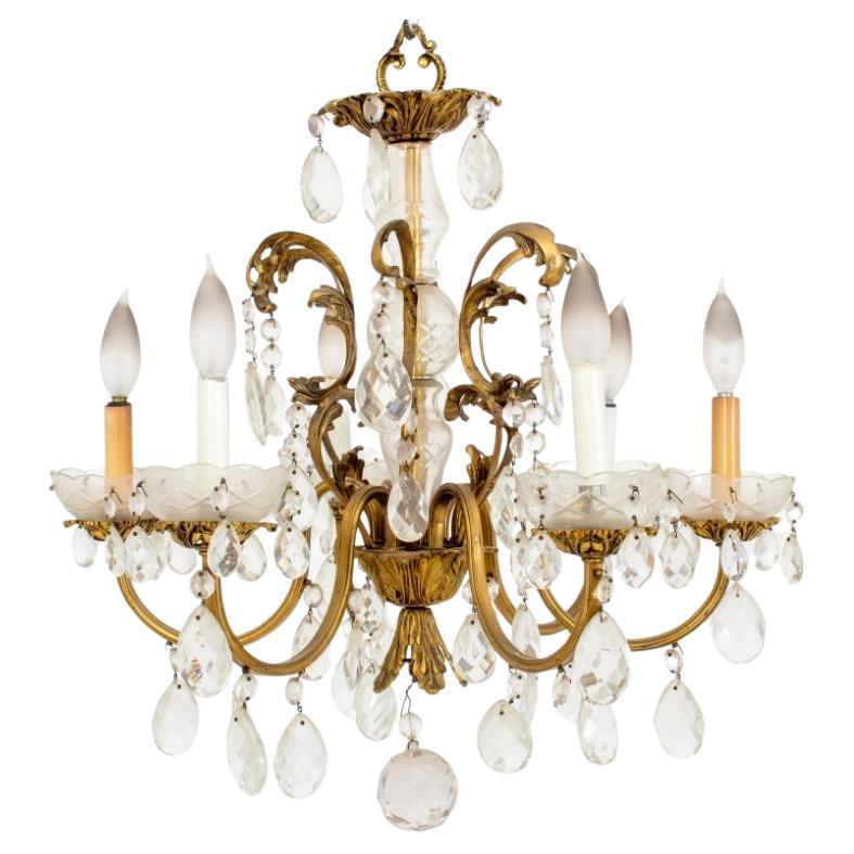 Louis XV Style Glass Baluster Six Light Chandelier For Sale
