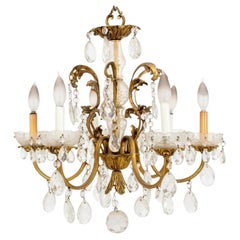 Vintage Louis XV Style Glass Baluster Six Light Chandelier