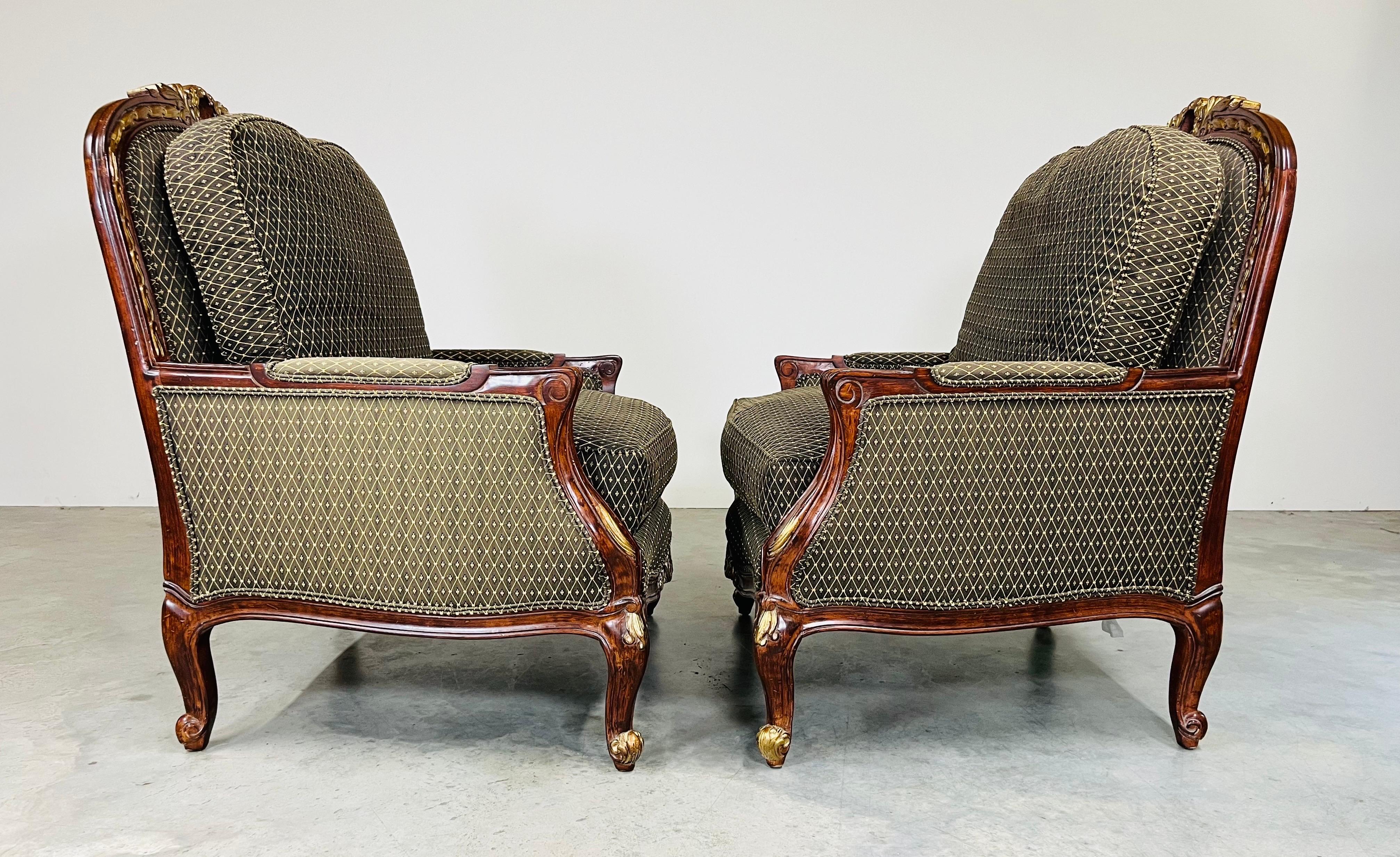 Louis XV Style Gold Mahogany Oversized Bergere’ Lounge Chairs For Sale 3