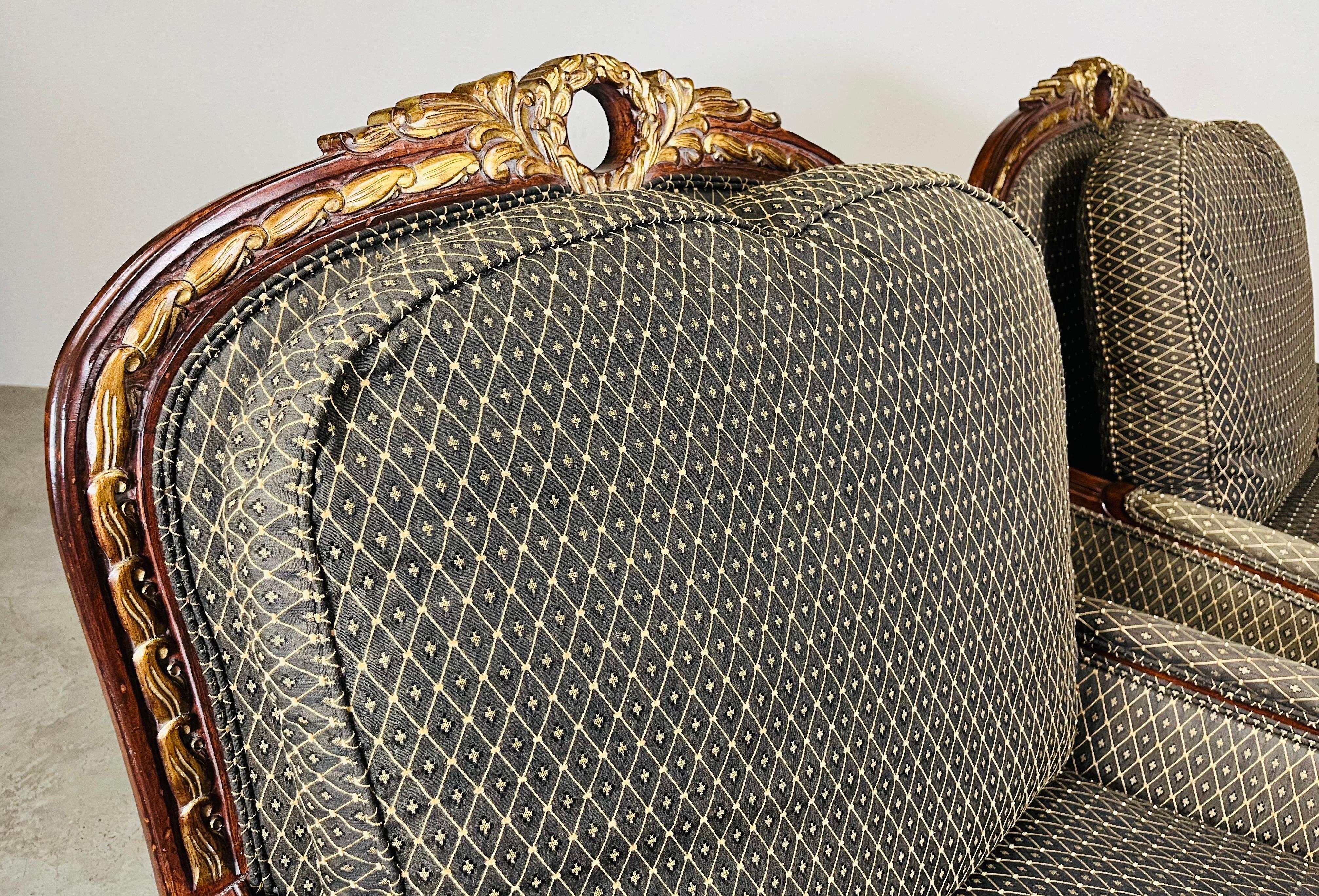 Hand-Carved Louis XV Style Gold Mahogany Oversized Bergere’ Lounge Chairs For Sale
