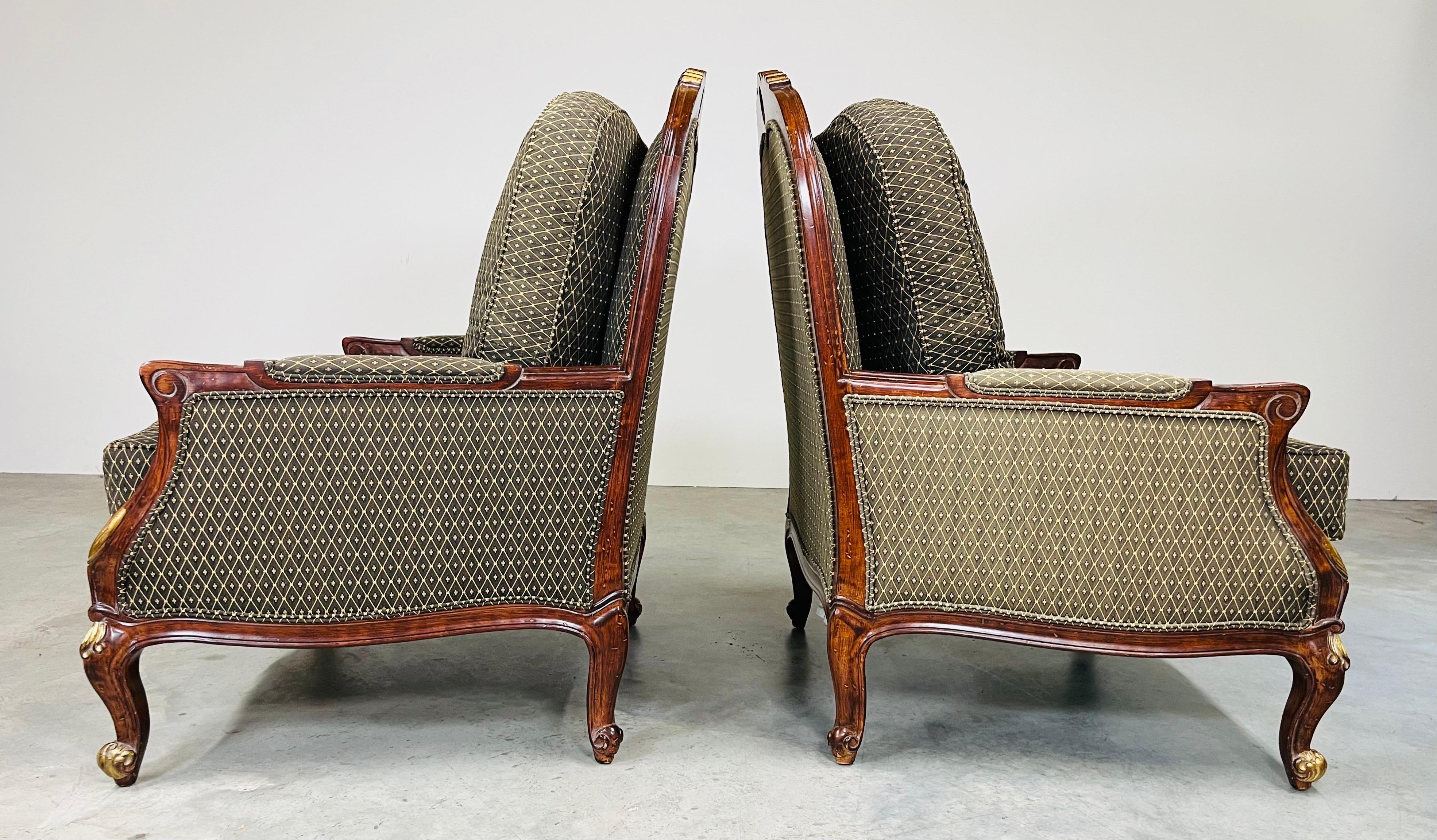 Louis XV Style Gold Mahogany Oversized Bergere’ Lounge Chairs For Sale 2