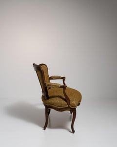 Louis XV-Style Gold Wood Sofa with Fabric Upholstery, Antique Design