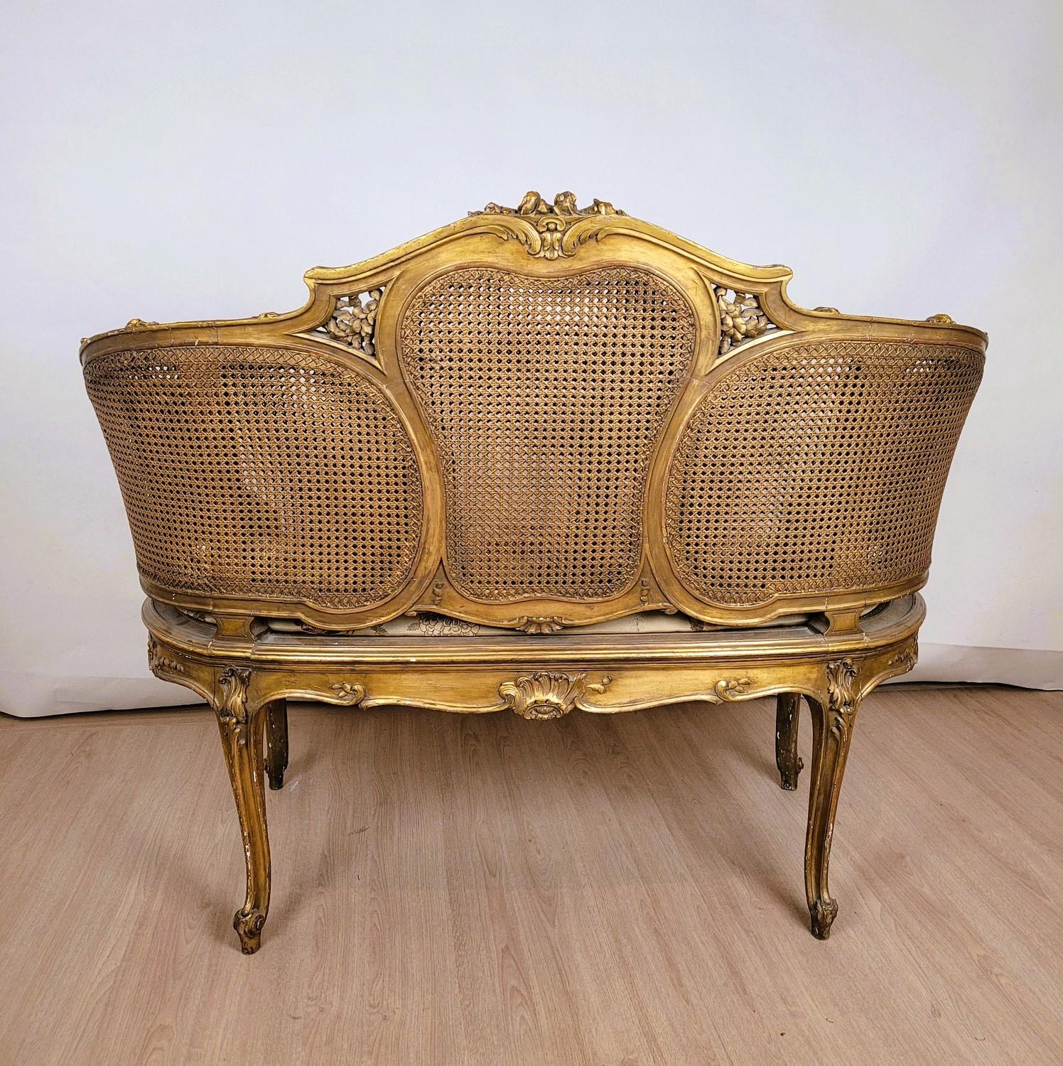 Banc panier doré de style Louis XV, fin du 19ème siècle en vente 3