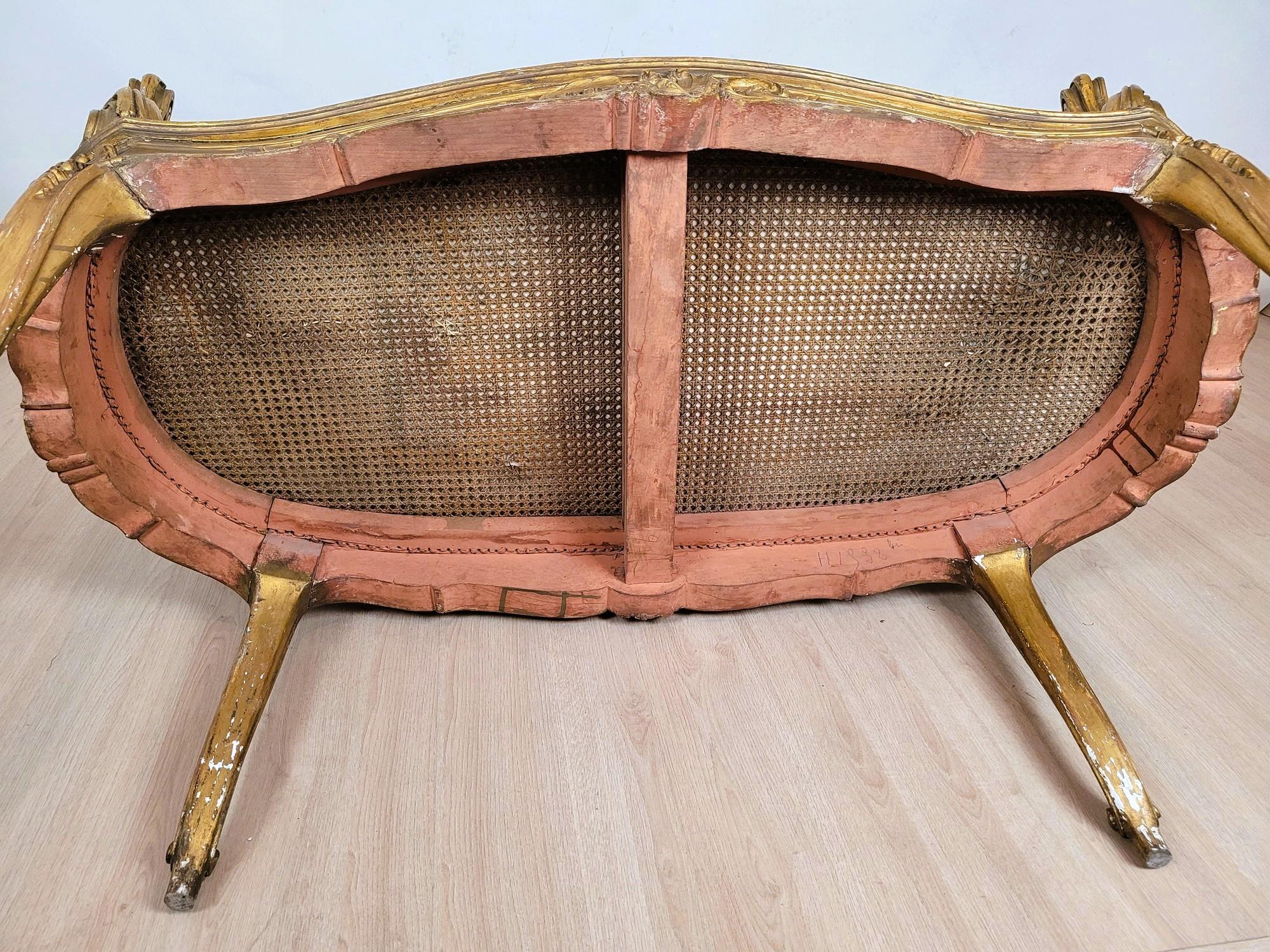 Banc panier doré de style Louis XV, fin du 19ème siècle en vente 8