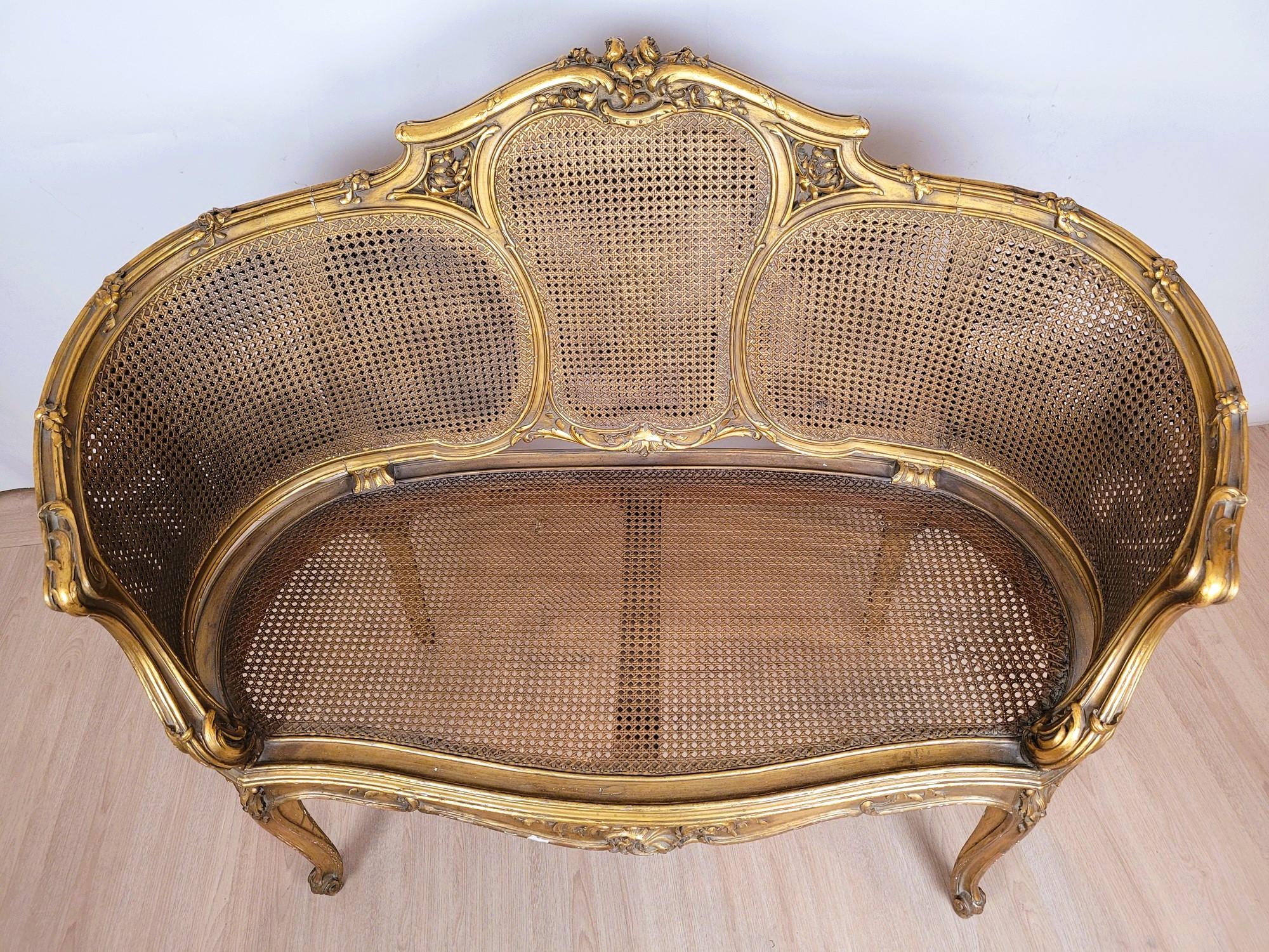 XIXe siècle Banc panier doré de style Louis XV, fin du 19ème siècle en vente