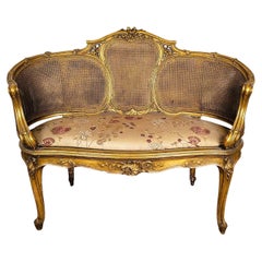 Louis XV Style Golden Basket Bench, Late 19th Century