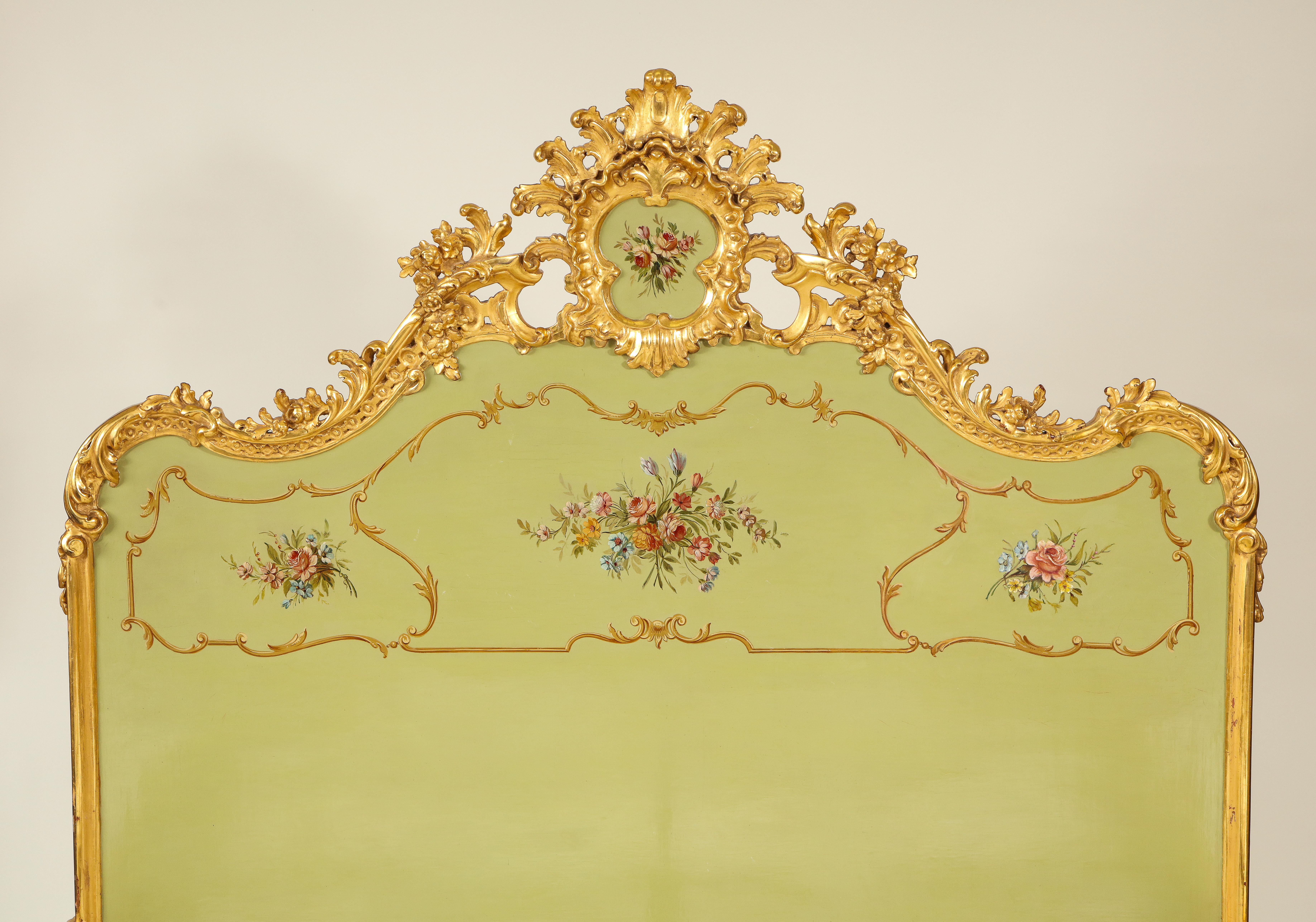 Louis Philippe Louis XV Style Green and Parcel Gilt Bedstead
