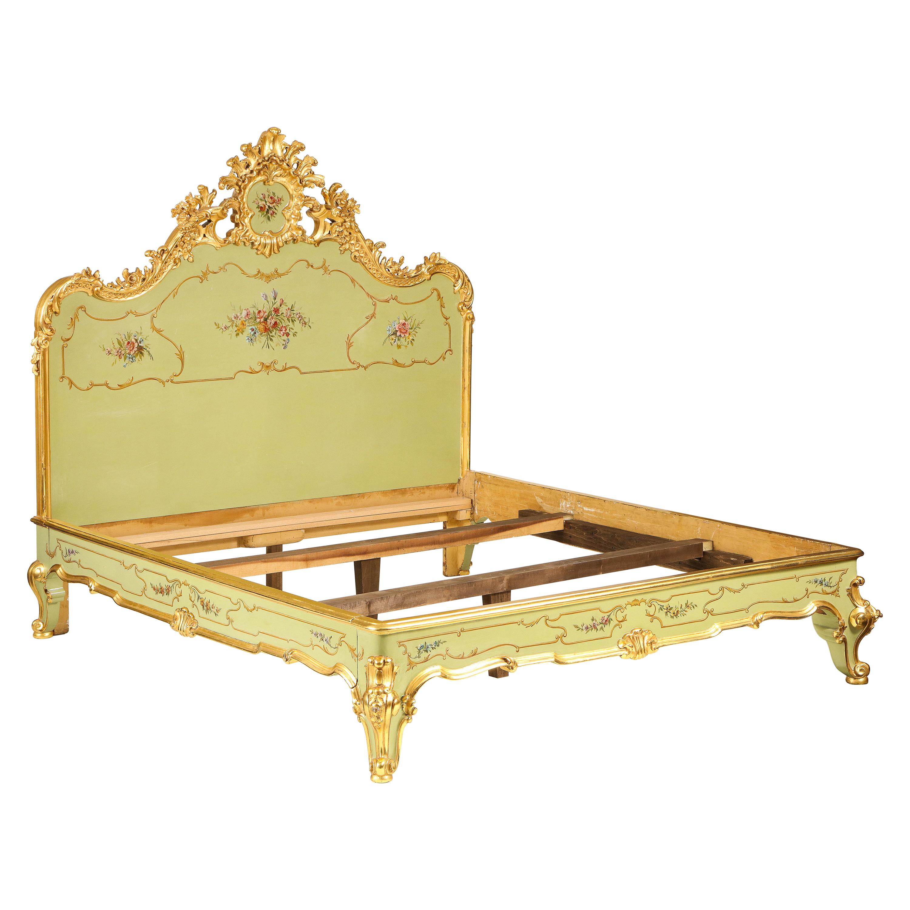 Louis XV Style Green and Parcel Gilt Bedstead
