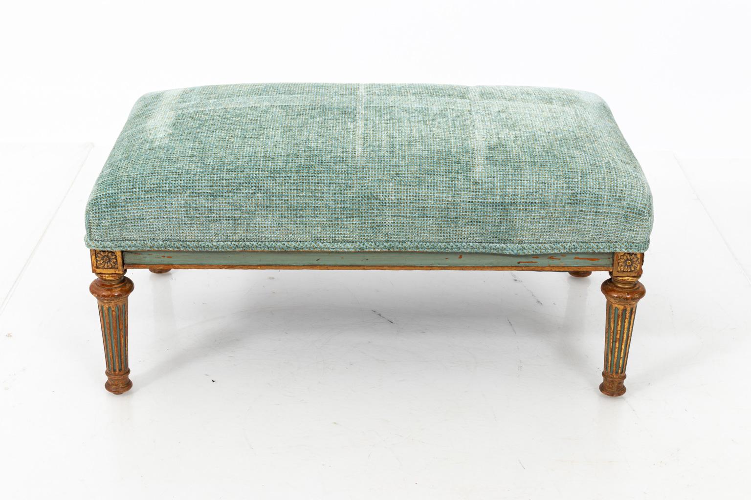 Wood Louis XV Style Green Painted Bench