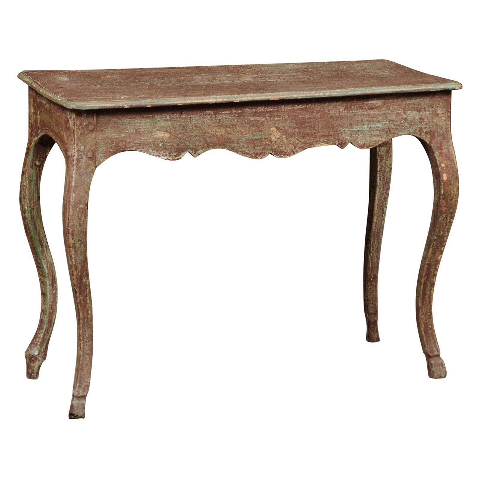 Louis XV Style Green Painted Console Table, France 19th Century