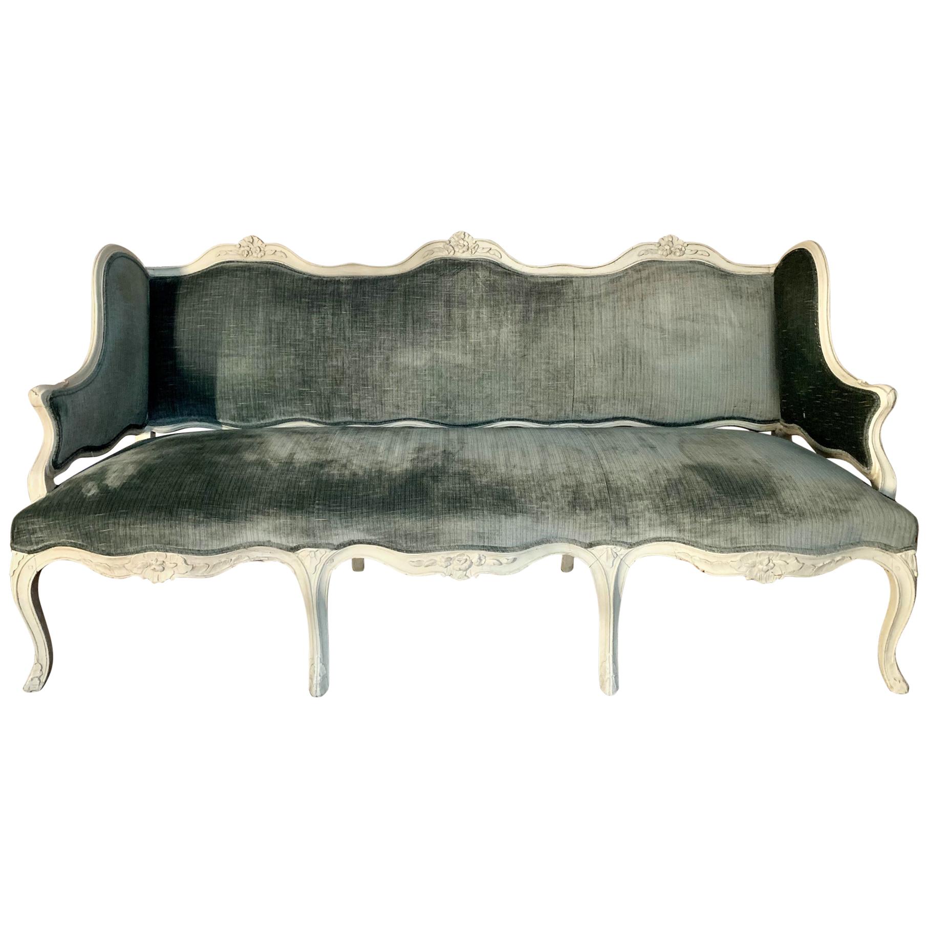 Louis XV Style Grey, Painted Beechwood Sofa, 20th Century For Sale
