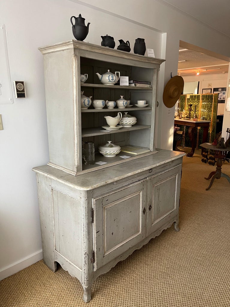 French Louis XV Style Grey Painted Buffet a Deux Corps Cabinet For Sale
