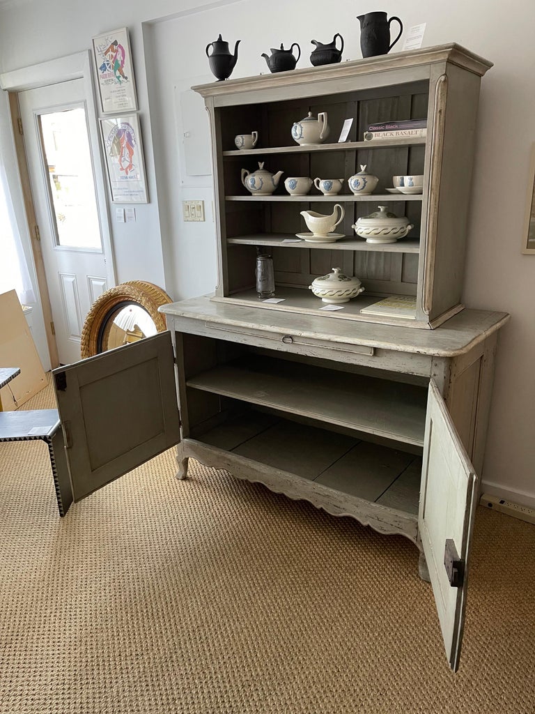 Louis XV Style Grey Painted Buffet a Deux Corps Cabinet In Good Condition For Sale In Essex, MA