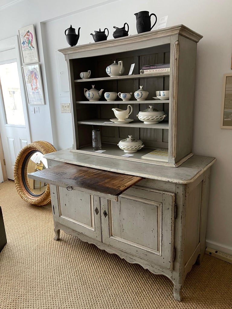 19th Century Louis XV Style Grey Painted Buffet a Deux Corps Cabinet For Sale