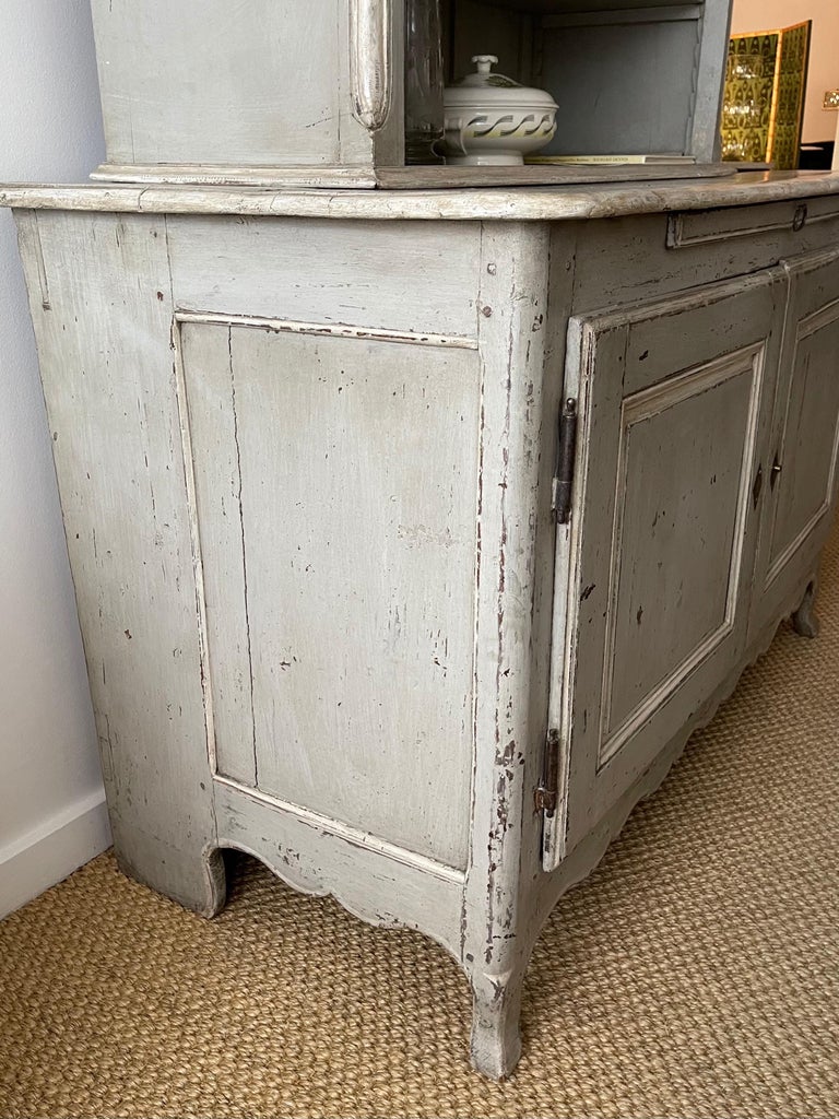 Louis XV Style Grey Painted Buffet a Deux Corps Cabinet For Sale 3