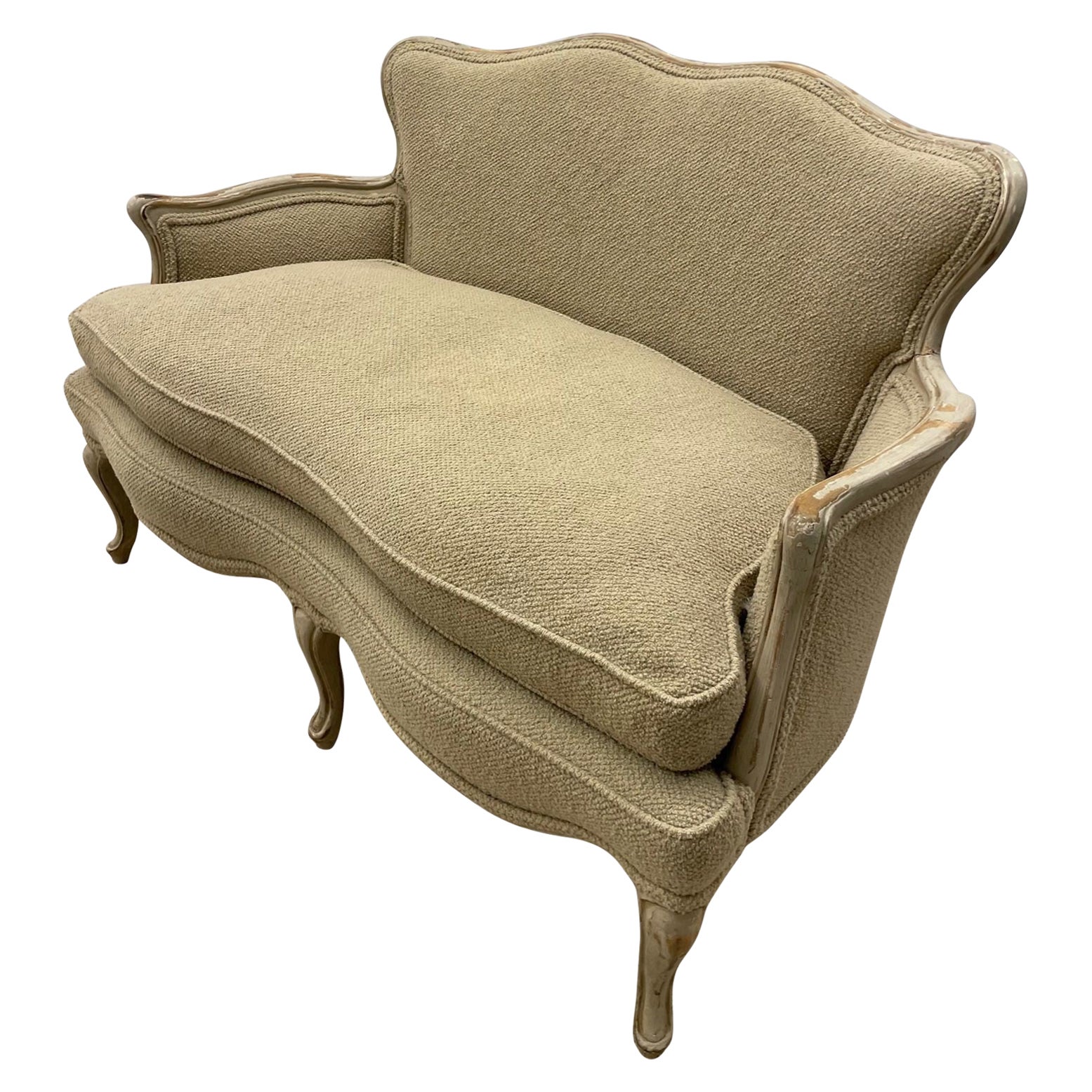 Louis XV Style, Gustavian, Sofa, Beige Boucle, Beige Wood, 1930s