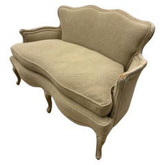 Louis XV Style, Gustavian, Sofa, Beige Boucle, Beige Wood, 1930s