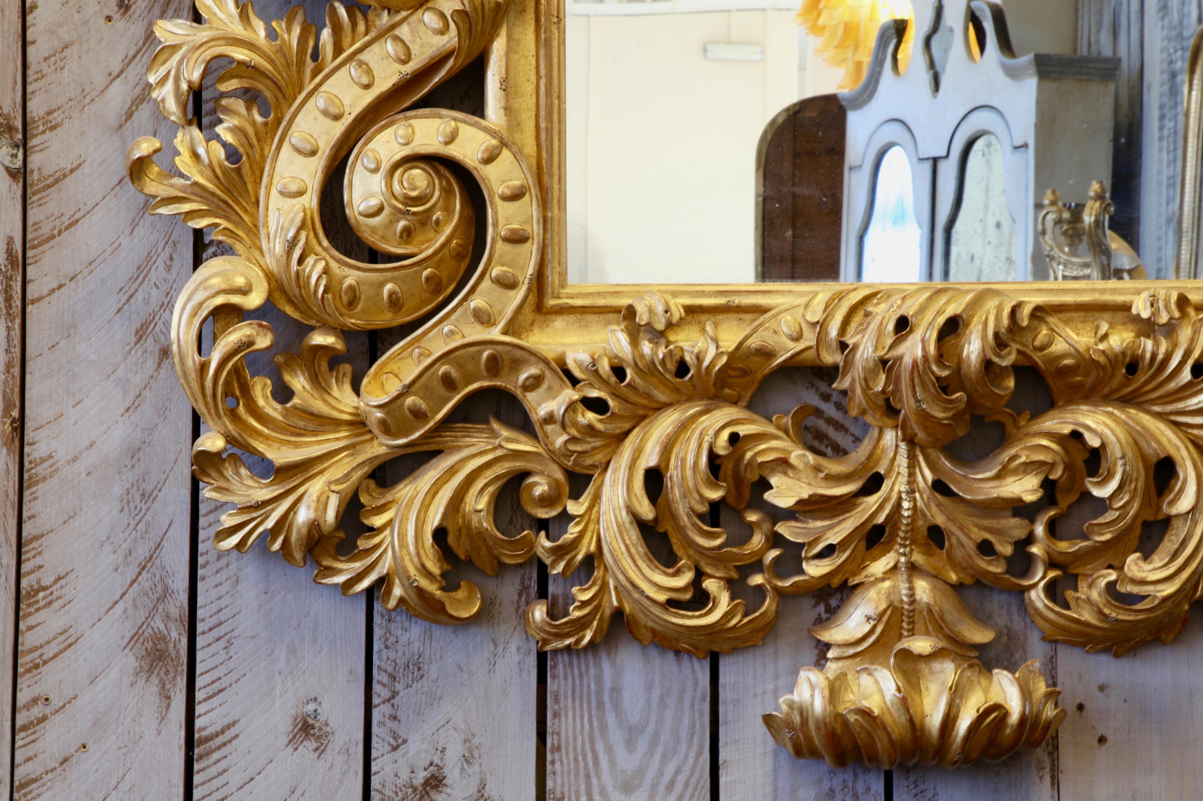 Contemporary Large Louis XV Style Hand Carved Giltwood Mirror Made by La Maison London For Sale