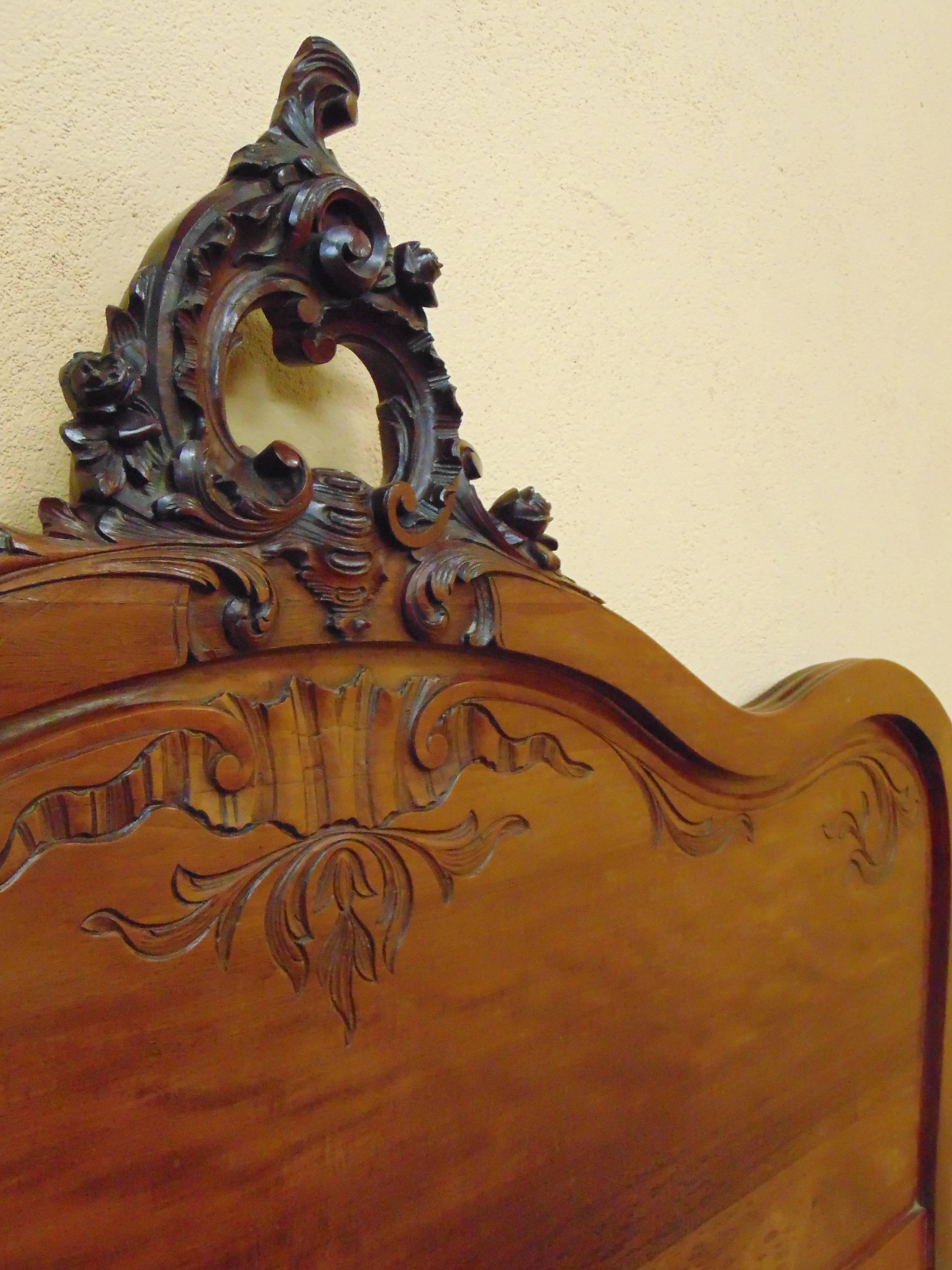French Louis XV Style Hand-Carved Walnut Bed Set, circa 1900