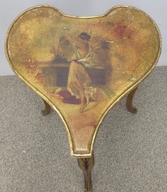 Louis XV Style Hand Painted Keyed Lift-Top Heart Form Side Table
