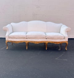 Louis XV Style Immaculate French Gold Giltwood Quilted Floral White Sofa