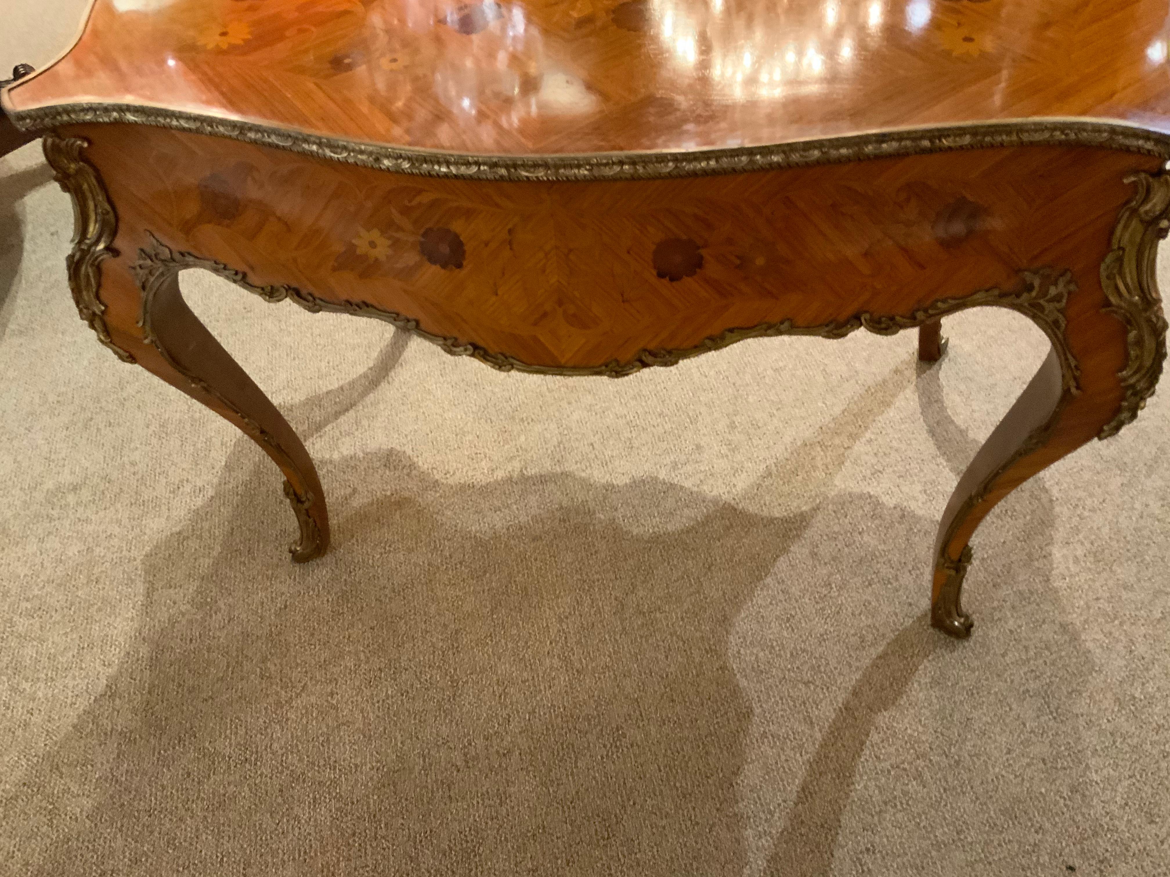 Louis XV-Style Inlaid and Ormolu Mounted Desk/ Center Table, Mahogany and Satin 2