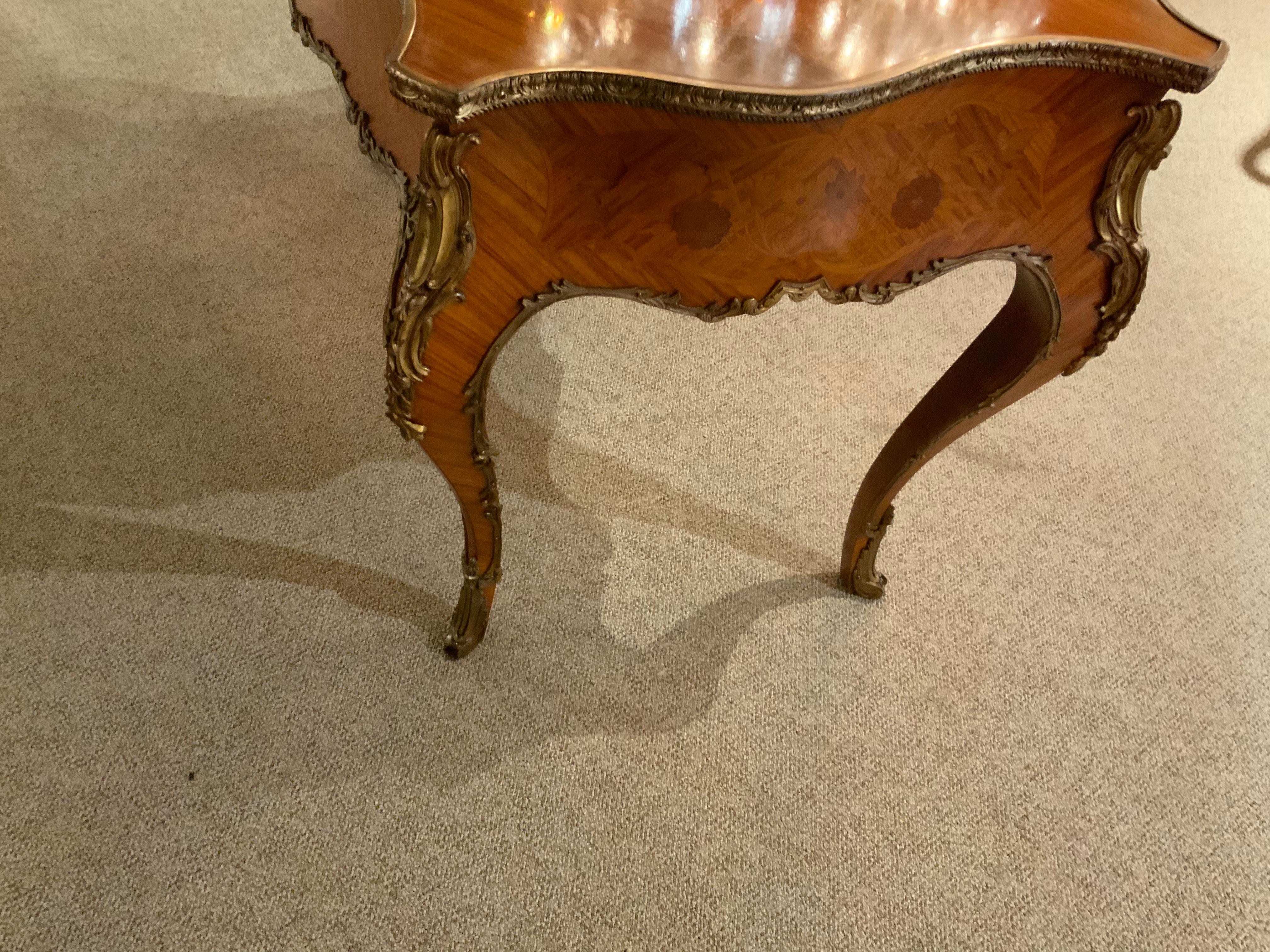 Louis XV-Style Inlaid and Ormolu Mounted Desk/ Center Table, Mahogany and Satin 4