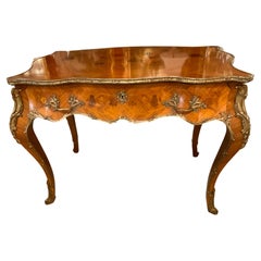 Louis XV-Style Inlaid and Ormolu Mounted Desk/ Center Table, Mahogany and Satin