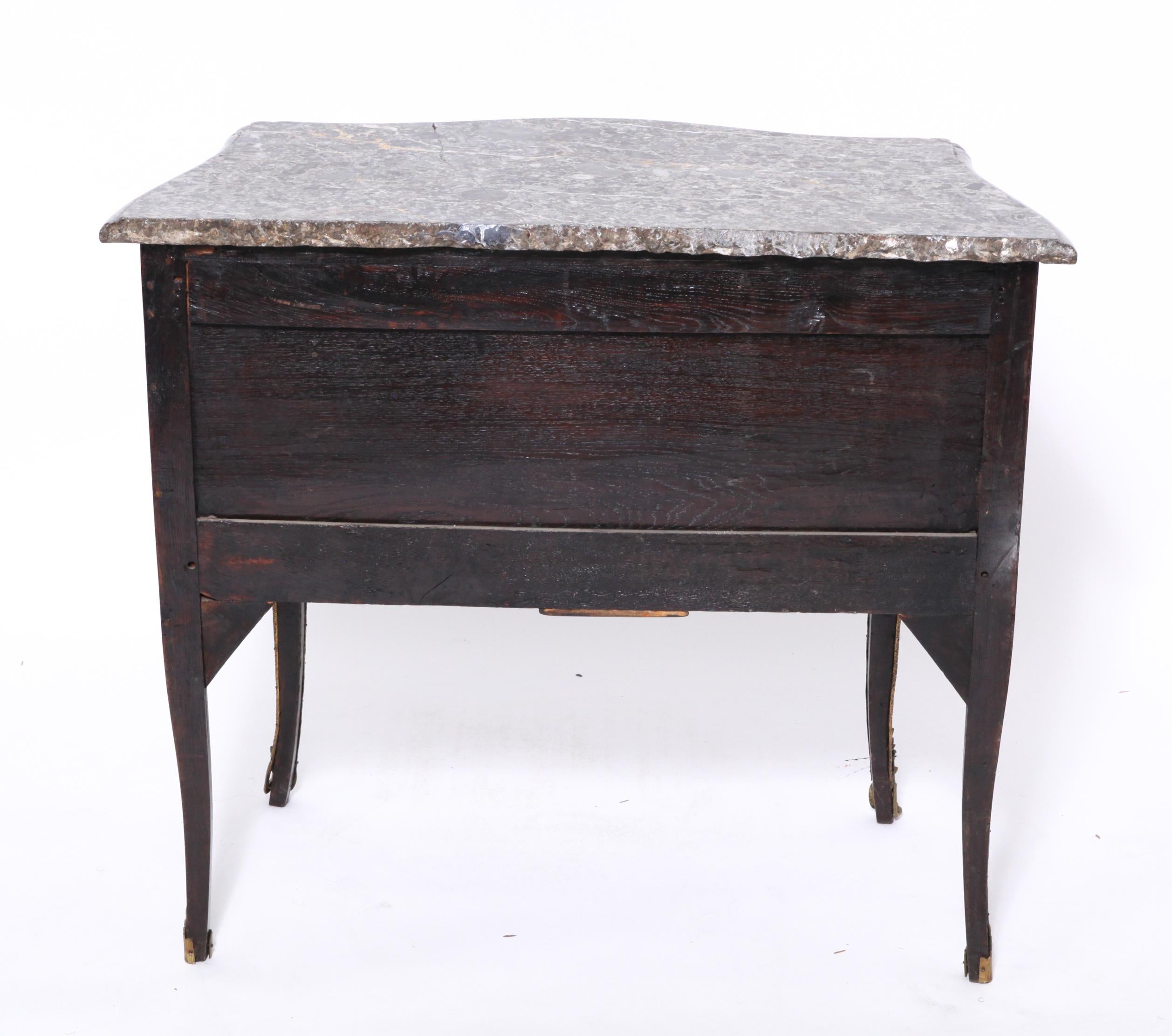 19th Century Louis XV Style Inlaid Commode Bombe with Marble Top