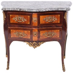 Louis XV Style Inlaid Commode Bombe with Marble Top