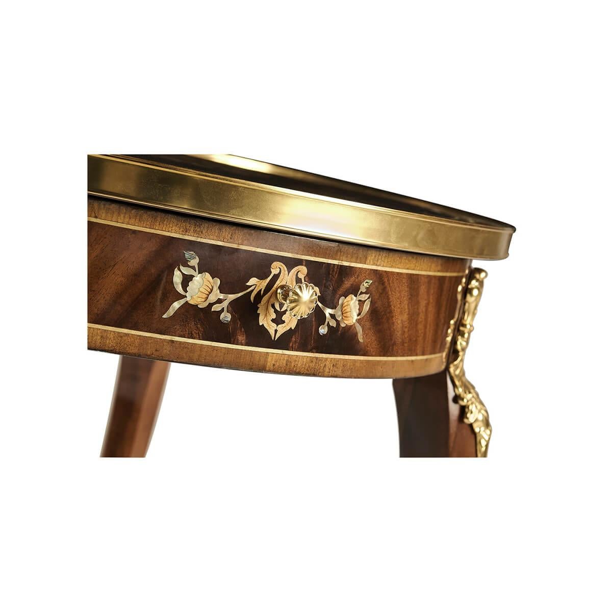 Metal Louis XV Style Inlaid End Table For Sale