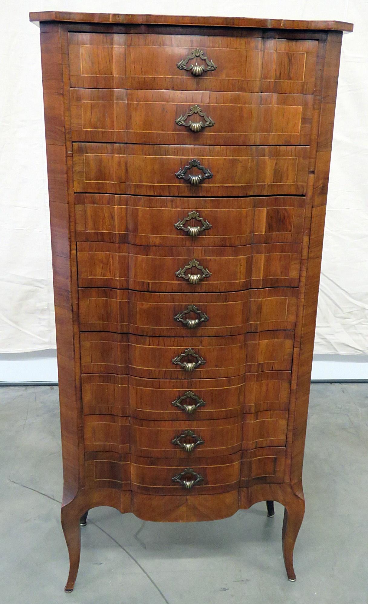 Louis XV style 10 drawer inlaid lingerie chest.